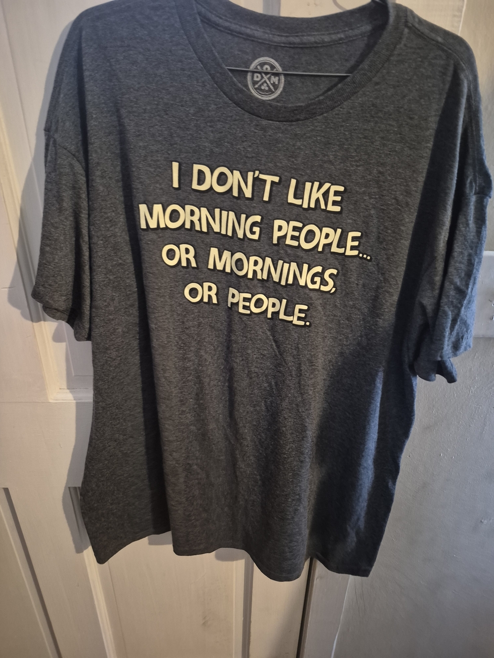 Mens Dark Gray Graphic Tee with Cream Text